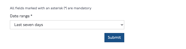 Journey history date range selector with Submit button